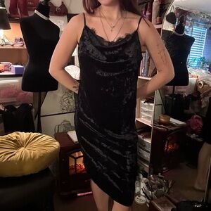 New Lacy Black Velvet Slip Dress